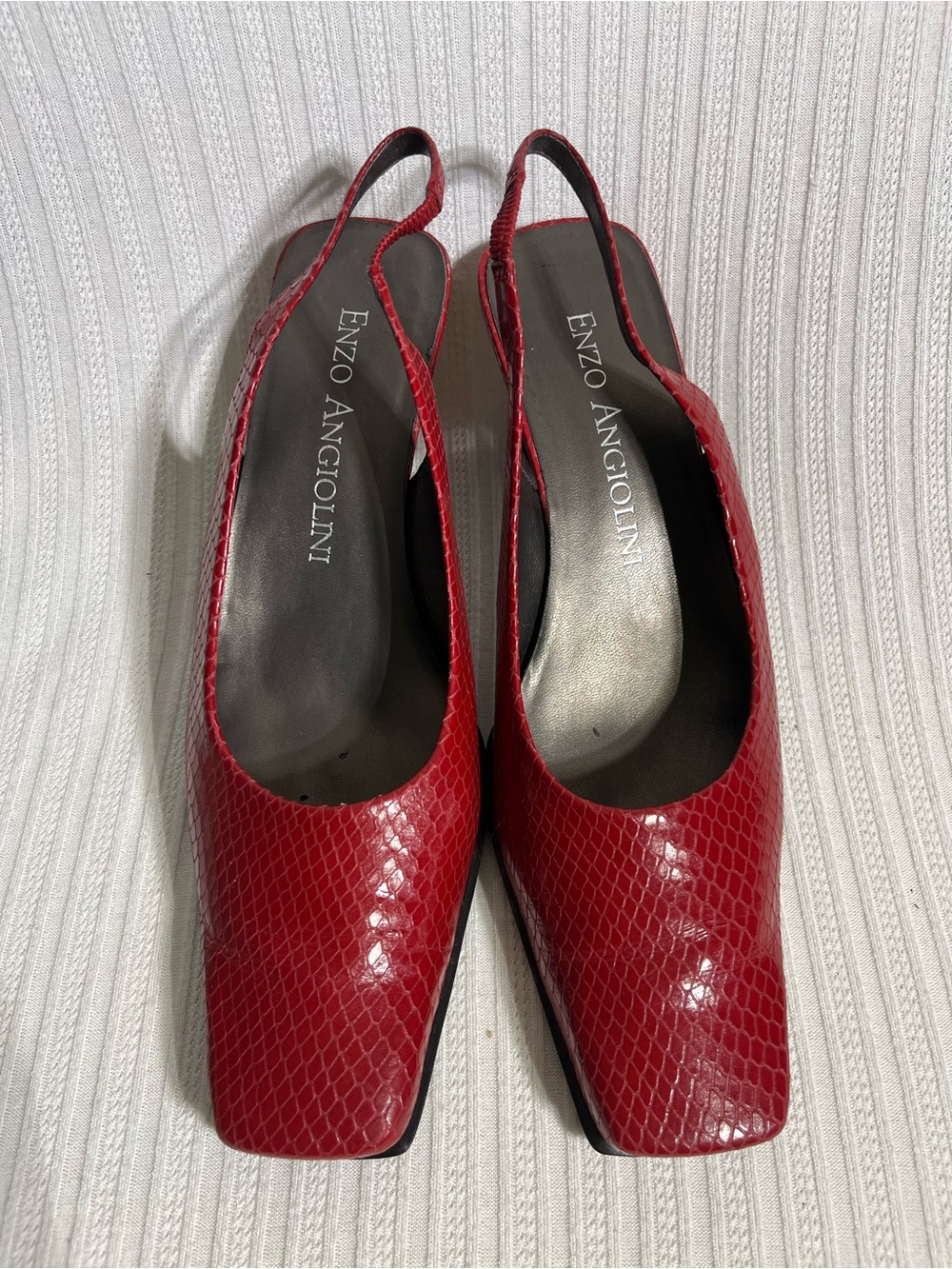 Enzo Angiolini Red Faux-Snakeskin Slingback Pumps 9.5M